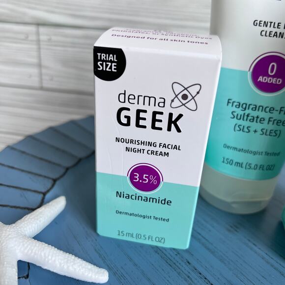 NEW dermaGeek Facial Cleanser Smoothing Serum Night Cream Skincare Set - Picture 5 of 12